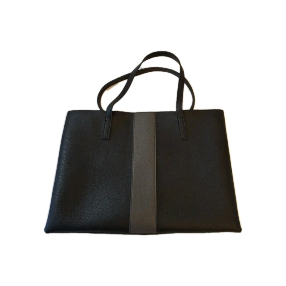 Vince Camuto Black Gray Vegan Leather Purse Luck Tote Shoulder Bag 11x17
